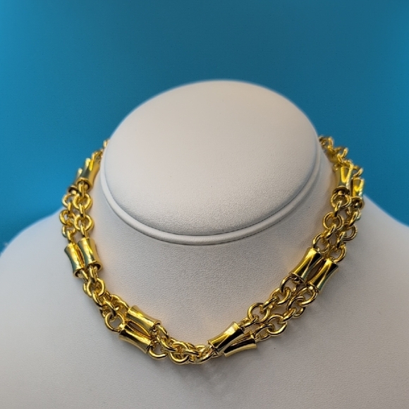 Ben-Amun Gold Necklace With Toggle Clasp Bamboo Link  Chain 24-karat gold plated - Picture 6 of 9